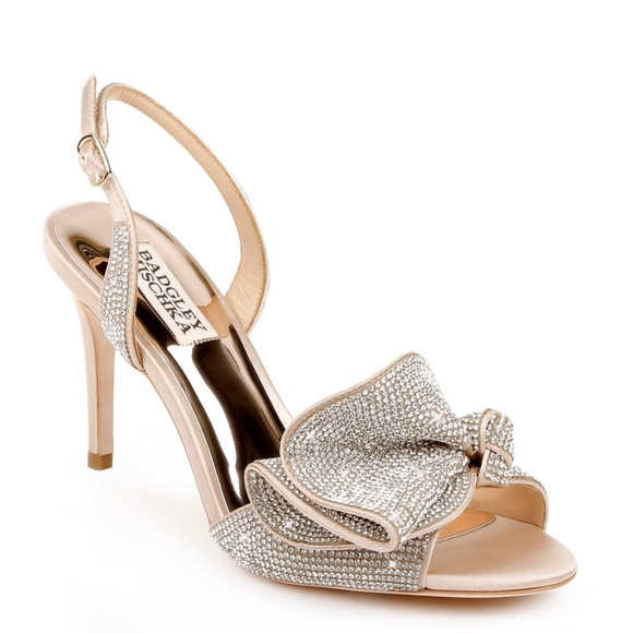 Badgley Mischka Rennie Rhinestone Ruffle Satin High Heel Stiletto Sandal… - Picture 11 of 13